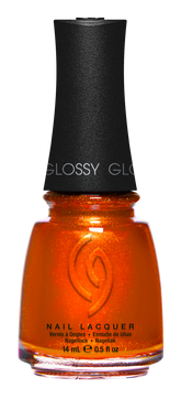 A Front View of CHINA GLAZE NAIL LACQUER, BRING THE HEAT Bottle with black cap.