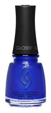 A Front View of CHINA GLAZE NAIL LACQUER, CRUSHIN' ON BLUE Bottle with black cap.