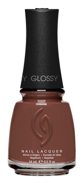 A Front View of CHINA GLAZE NAIL LACQUER, GIVE ME S'MORE  Bottle with black cap.