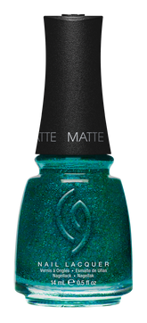 A Front View of CHINA GLAZE NAIL LACQUER, GIVE ME THE GREEN LIGHT! Bottle with black cap.