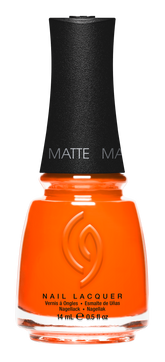 A Front View of CHINA GLAZE NAIL LACQUER, ORANGE KNOCKOUT Bottle with black cap.