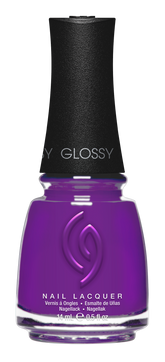 A Front View of CHINA GLAZE NAIL LACQUER, PLUR-PLE Bottle with black cap.