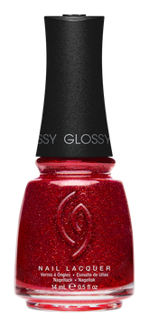 A Front View of CHINA GLAZE NAIL LACQUER, RUBY PUMPS  Bottle with black cap.