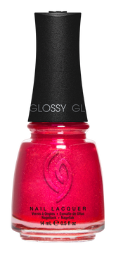 A Front View of CHINA GLAZE NAIL LACQUER, STRAWBERRY FIELDS Bottle with black cap.