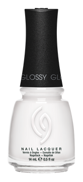 A Front View of CHINA GLAZE NAIL LACQUER, WHITE ON WHITE Bottle with black cap