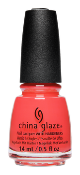 China Glaze Thistle Do Nicely bright coral red nail polish. Vibrant, long-wearing formula with nail-strengthening hardeners.