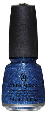 China Glaze Feeling Twinkly blue glitter nail polish bottle, featuring vibrant, sparkly finish for eye-catching manicures.