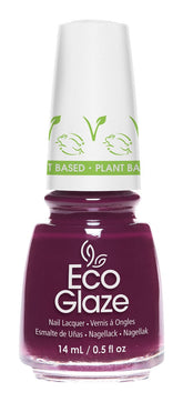 Eco Glaze Blossom Buddies deep purple nail lacquer with a vibrant glossy finish, great for a dramatic and elegant manicure.
