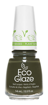 Eco Glaze Terra Trails Olive Green Nail Lacquer in a deep olive shade, perfect for adding a touch of earthy elegance to your nails.