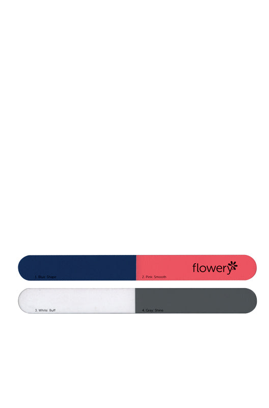 A preview of front and back details of Flowery Quattro Buffer buffing board featuring its 4-way use