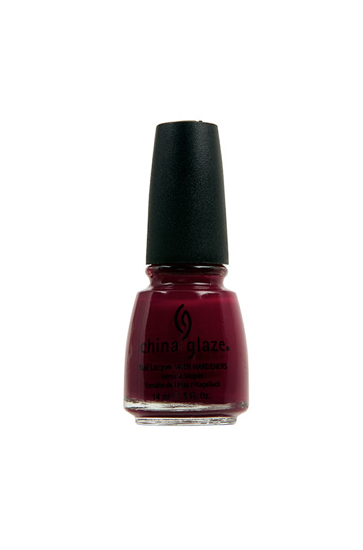 Magenta nail lacquer bottle with detailed text from China Glaze with Seduce Me color variant