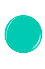 Glossy bright turquoise/seafoam round shape sample color swatch in a white color scene