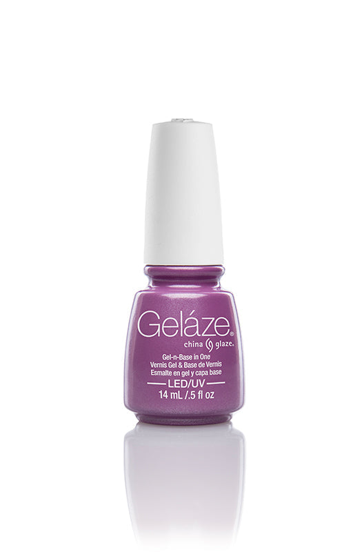 Frontage of China Glaze - Gelaze in Spontaneous shade nail enamel with Light purple bottle of nail gel lacquer in 14ml size