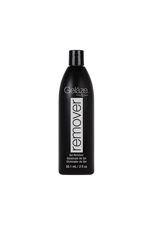 Expansive view of the Gelaze gel remover container with printed label text