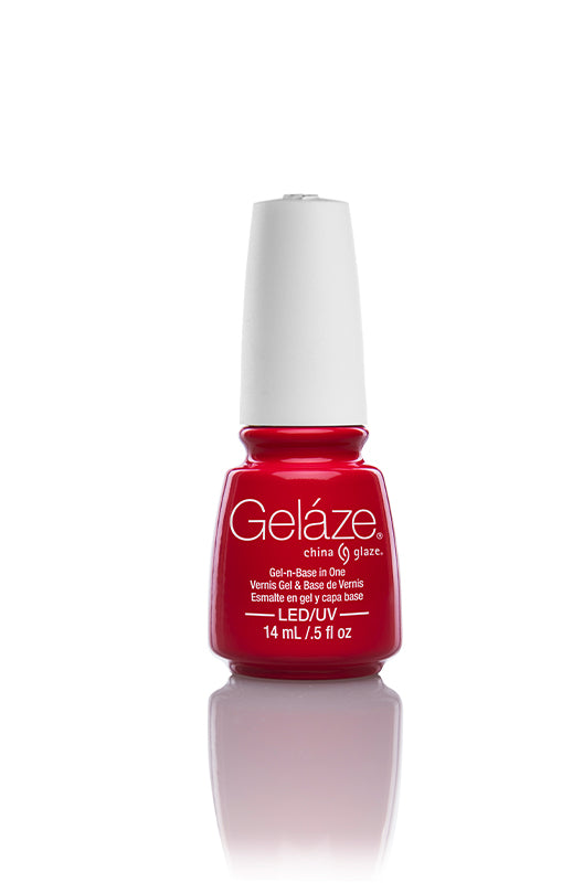 Front facing Gelaze China Glaze nail base coat bottle with reflection in a Hot Flash color variation