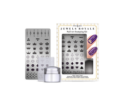 Front illustration of China Glaze Nail Art Jewels Royale Stamping Kit displayed separately beside it's sealed pack
