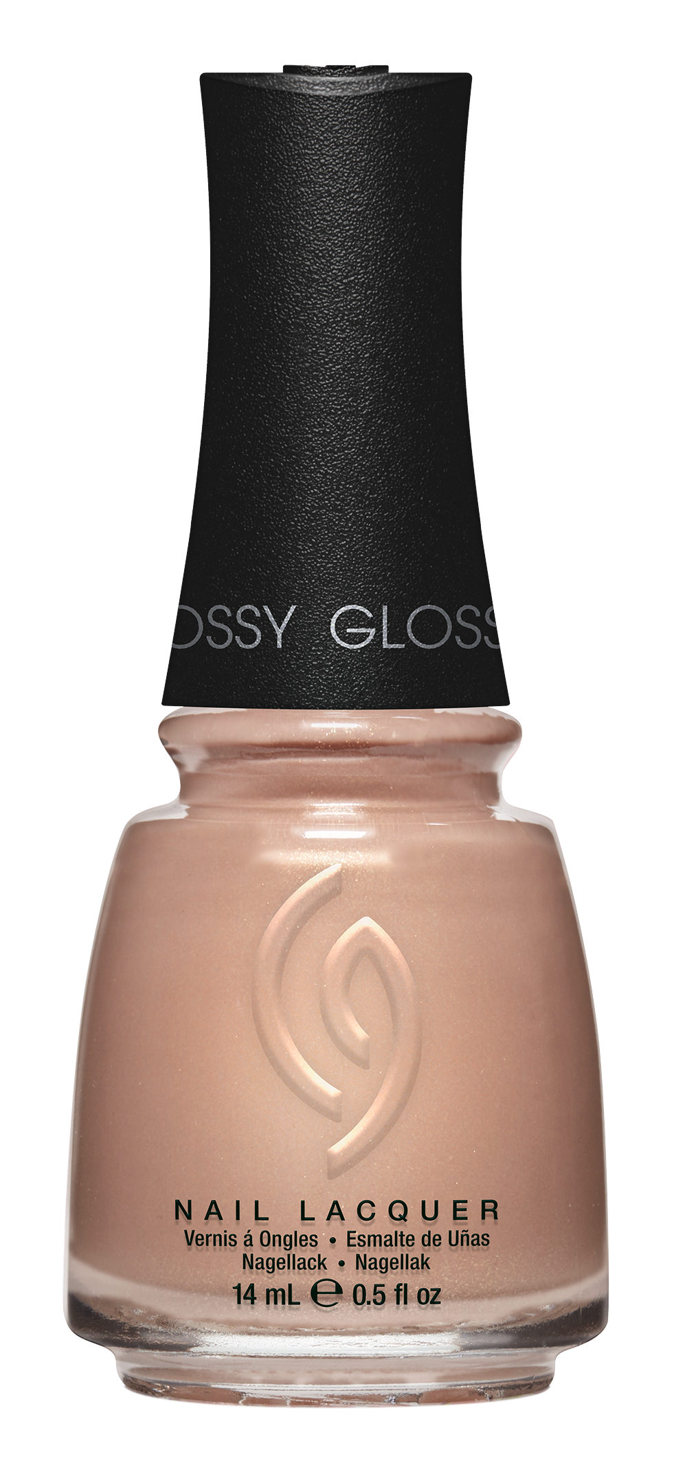 A Front View of CHINA GLAZE NAIL LACQUER, DUNESCAPE SAND Bottle with black cap.