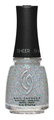 A Front View of CHINA GLAZE NAIL LACQUER, FAIRY DUST Bottle with black cap.
