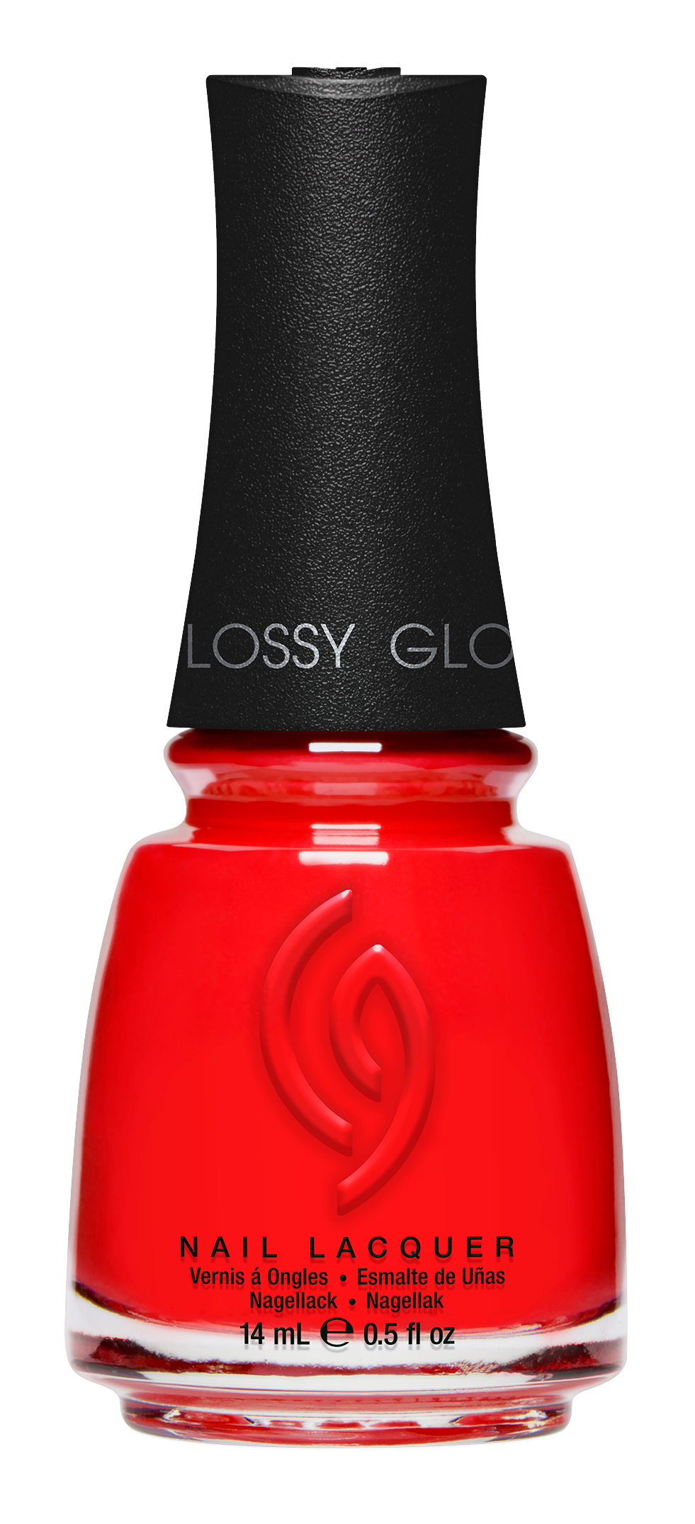 A Front View of CHINA GLAZE NAIL LACQUER, FLAME-BOYANT Bottle with black cap.