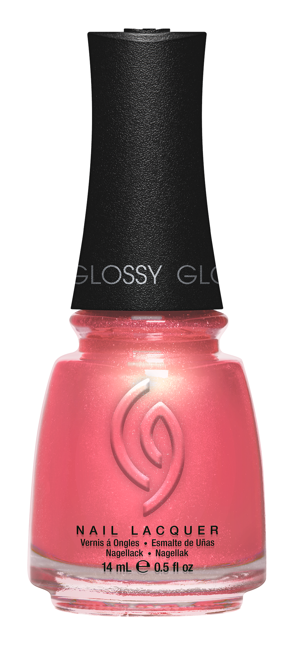 A Front View of CHINA GLAZE NAIL LACQUER, MOMENT IN THE SUNSET Bottle with black cap.