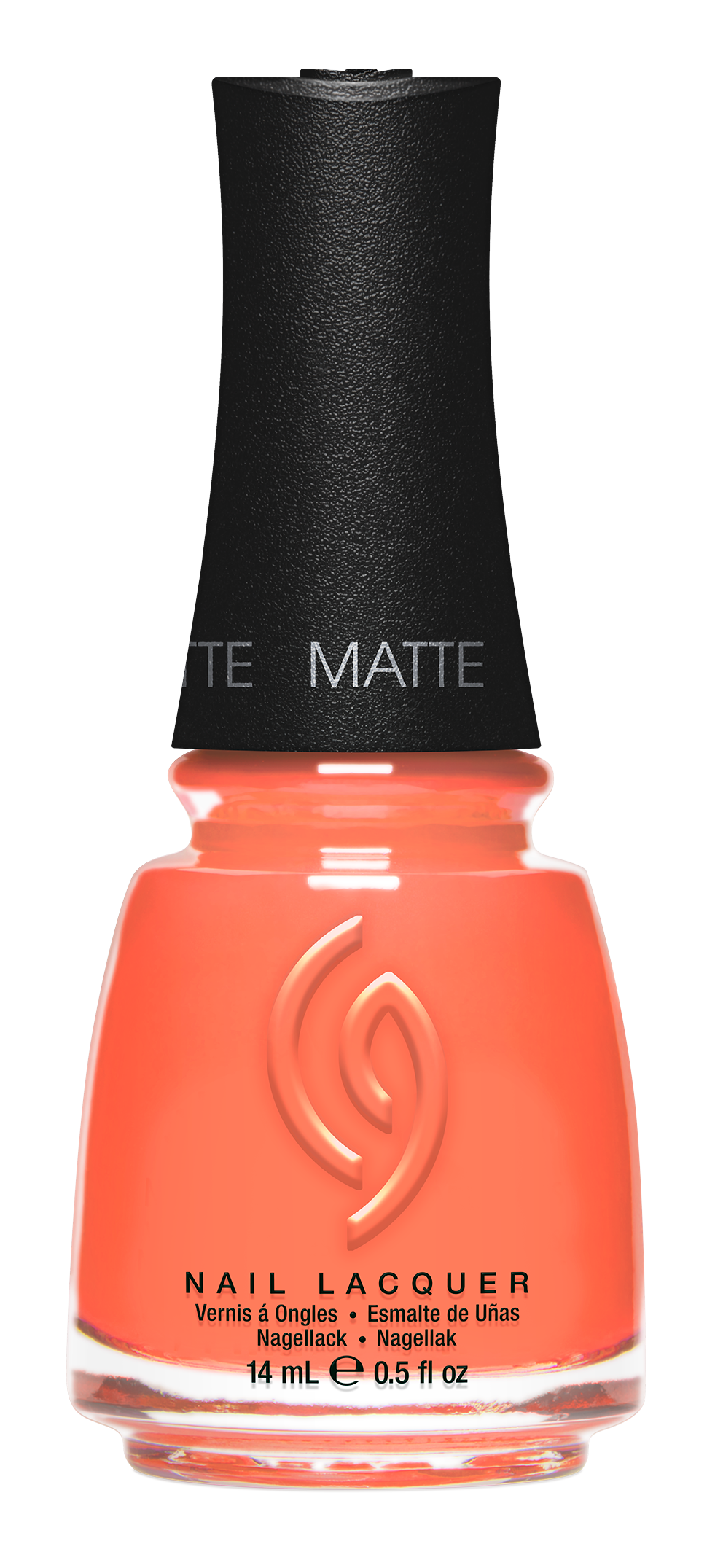 A Front View of CHINA GLAZE NAIL LACQUER,  SUN OF A PEACH Bottle with black cap.
