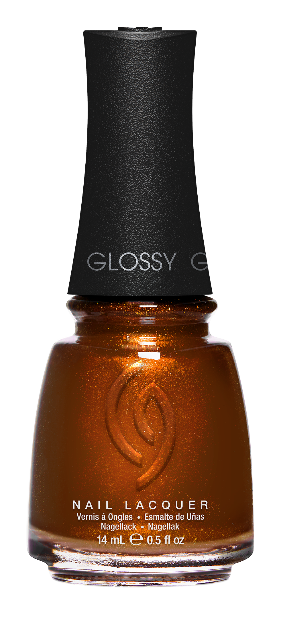 A Front View of CHINA GLAZE NAIL LACQUER, GOLDEN ACORN Bottle with black cap