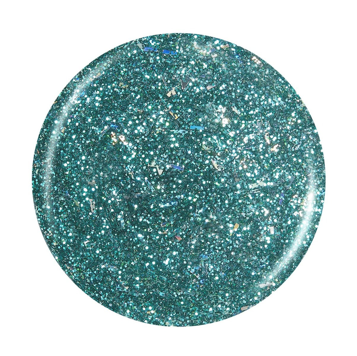 Sample color Pantone of China Glaze nail lacquer featuring its glittery turquoise tesxture 