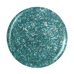 Sample color Pantone of China Glaze nail lacquer featuring its glittery turquoise tesxture 